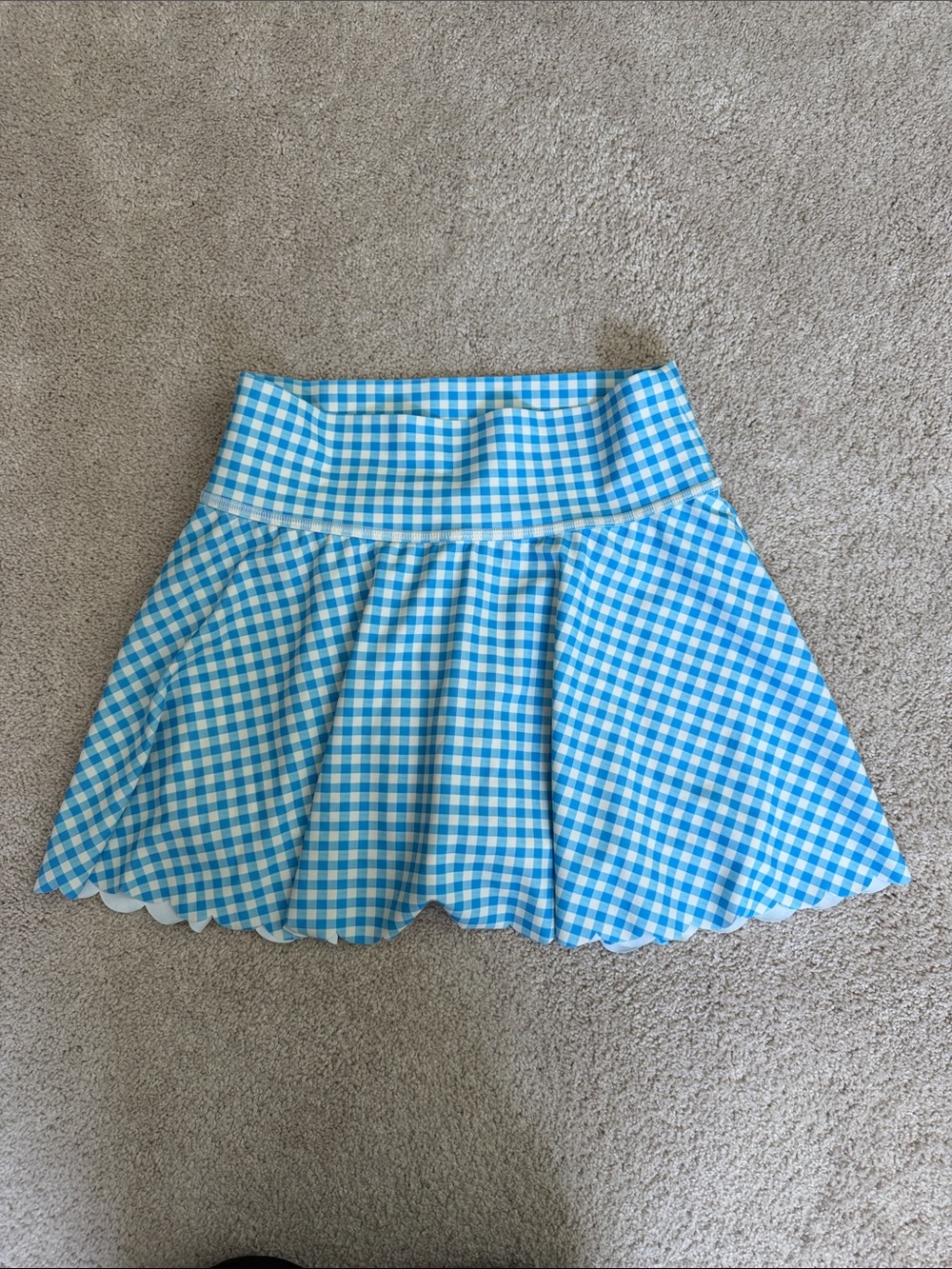 all in motion Light Blue and White Gingham Scalloped Skirt